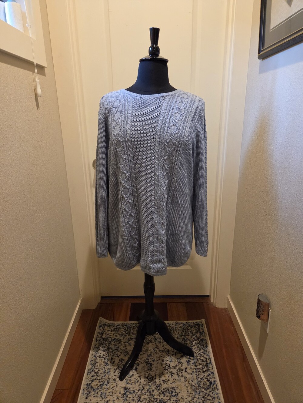 Jeanne Pierre Light Blue Cotton Cable Stitch Crewneck Sweater Tunic